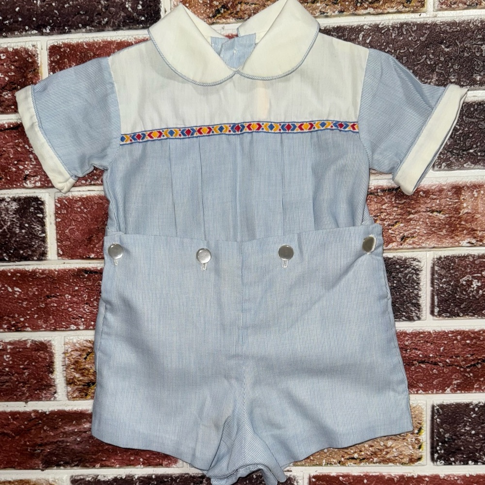 Vintage CI Castro blue boys button on set 12m 16” sts heirloom boutique